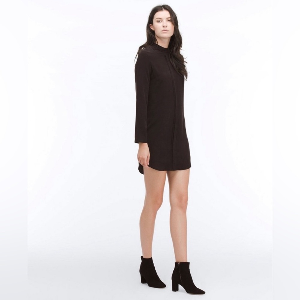 AG Adriano Goldschmied Black Mock Neck Long-Sleeved Silk Blend “Eden” Shirtdress